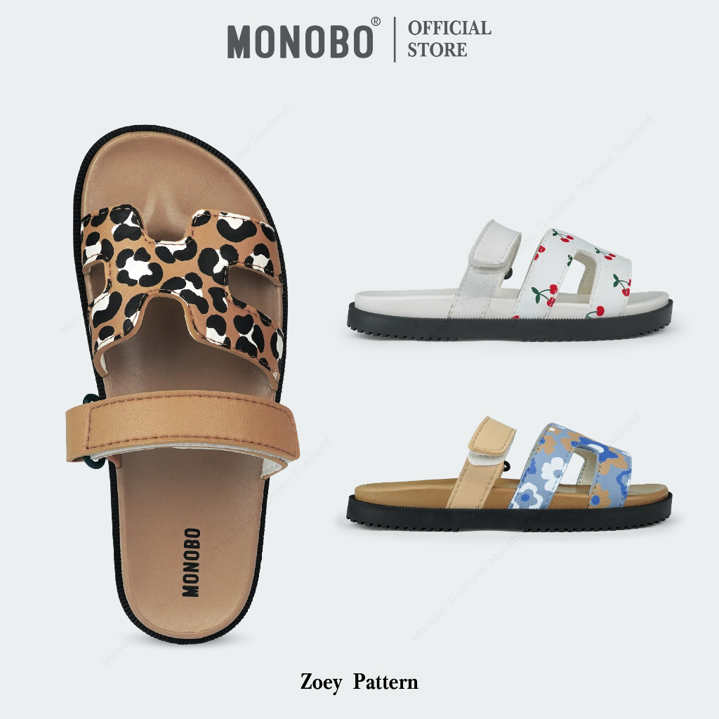 MONOBO รุ่น Zoey Pattern รองเท้าแตะแบบสวมแฟชั่นส้นแบน ของแท้ 100% ...