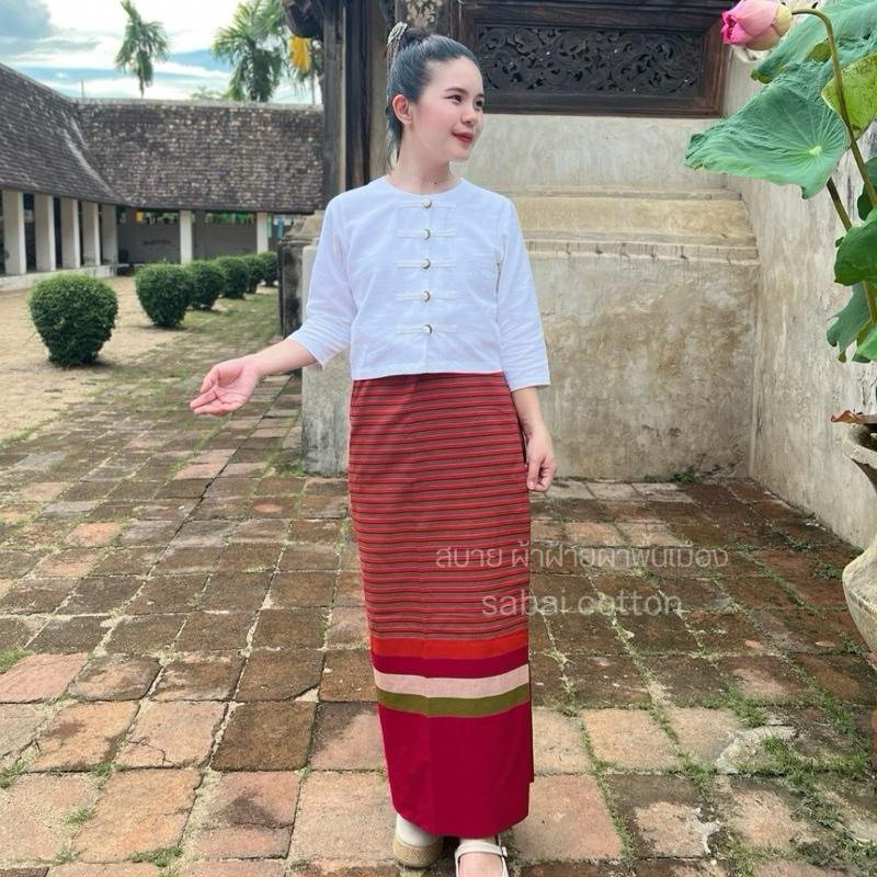 ผ้าถุง ผ้าซิ่น กาสะลอง สีสดใส ใส่สบาย พรางพุง มีเชือกมัดเอว เนื้อผ้าทอ มุมมองที่ 4