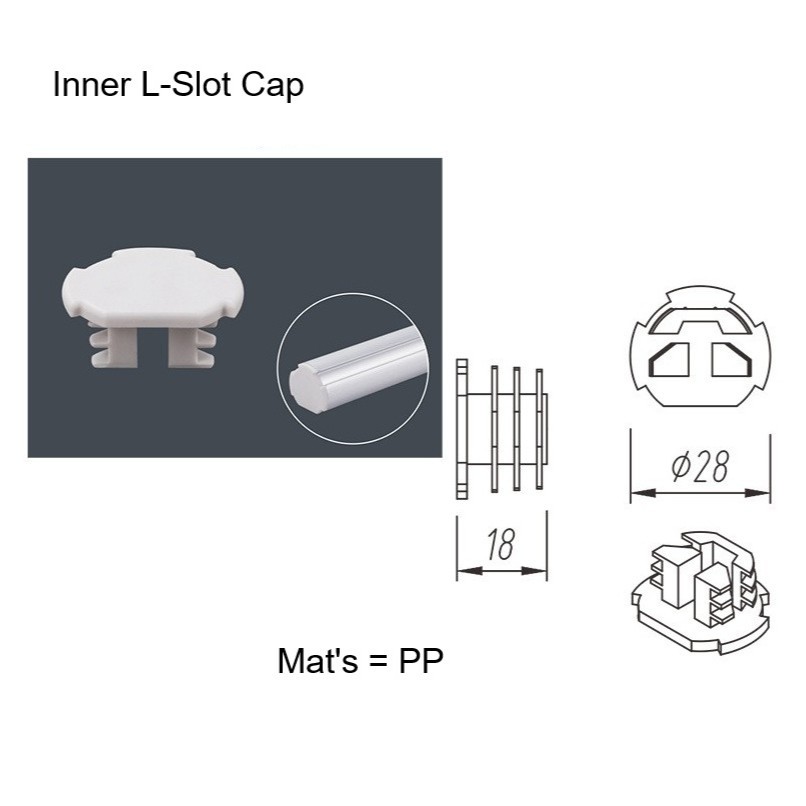 ฝาปิด Cap L Slot for lean Aluminum pipe เฟรมกลม อลูมิเนียมโปรไฟล์กลมมีส ...