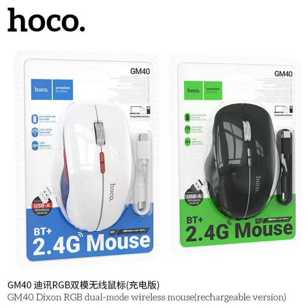 Hoco GM40 เมาส์ไร้สาย เมาส์ RGB เชื่อมต่อ USB 2.4G/BT dual-mode ...