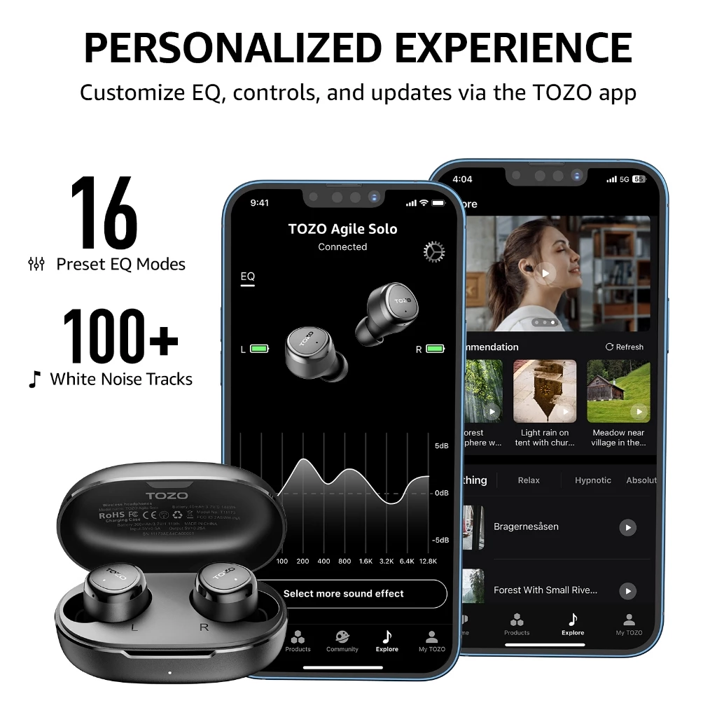 TOZO Agile Solo หูฟังบลูทูธ หูฟังไร้สาย หูฟังอินเอีย เสียงใส Bluetooth 5.3 แบต 7ชม/ชาร์จ IPX4 Game Mode