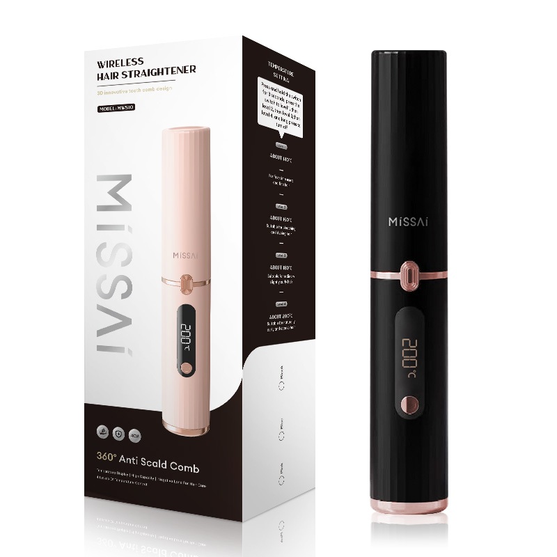 Missai หวีตรงไร้สาย 4500mAh จอ LCD แสดงอุณหภูมิ 4 ระดับ (140-200°C ...