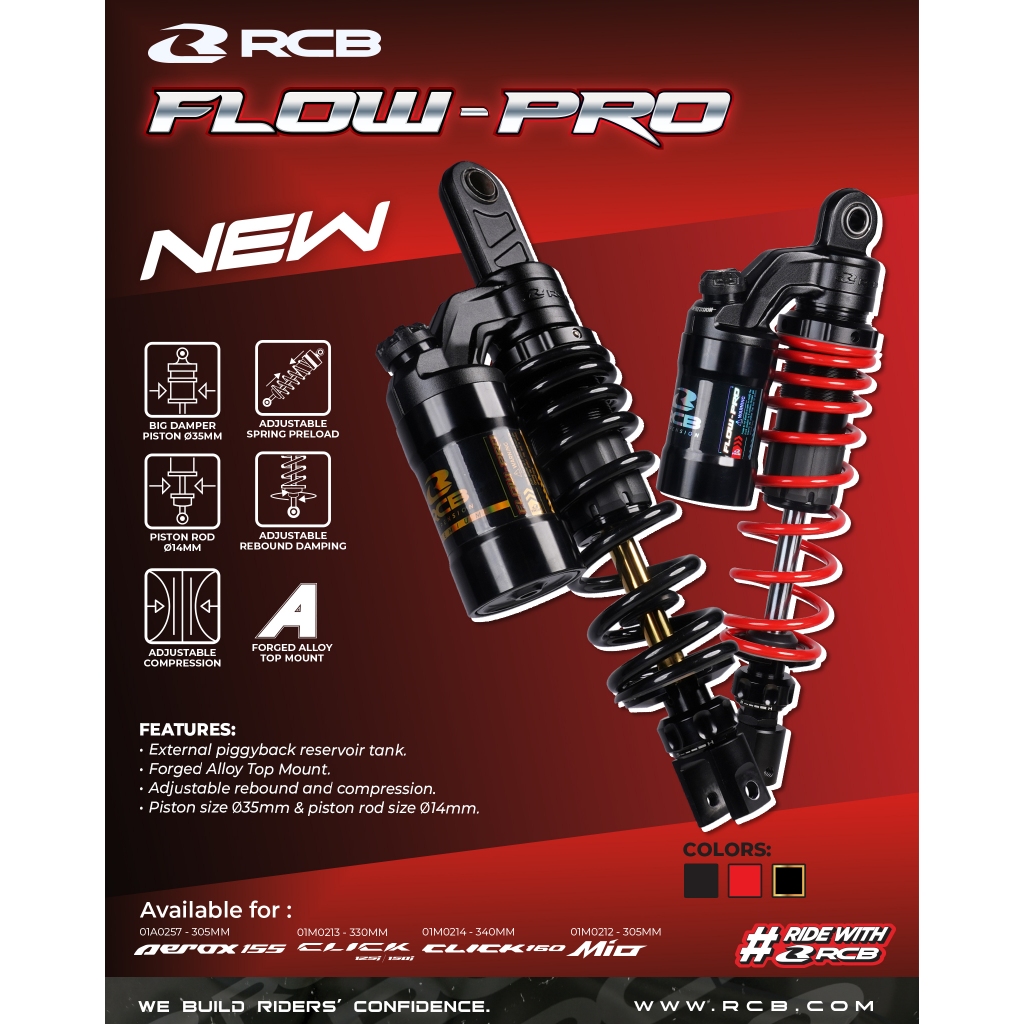 RCB FLOW PRO โช้คเดี่ยว ปรับ 3 จุด for Fino/Mio/Scoopy/Click110i ยาว ...