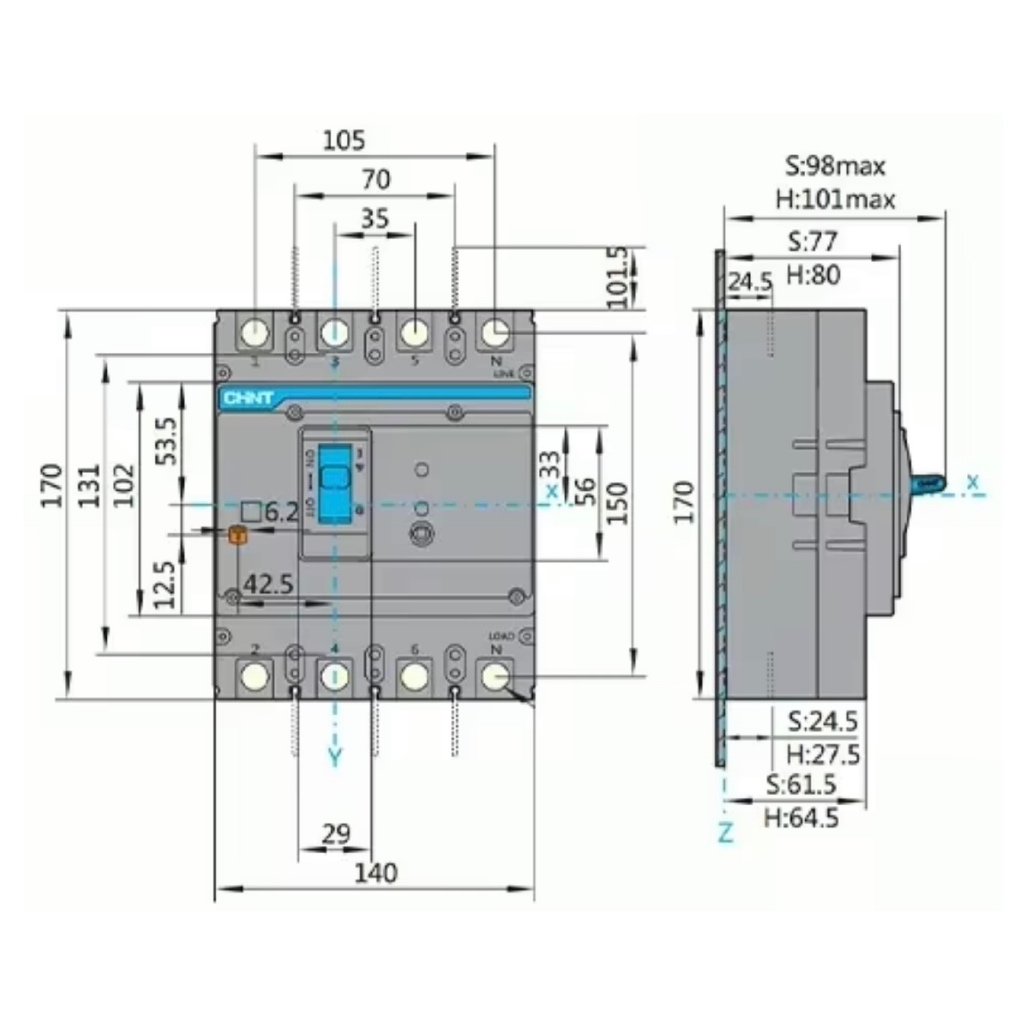 CHINT เบรกเกอร์กันดูด NXMLE-630S 4300A 400A - 630A 100mA - 1000mA 4P ...