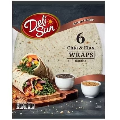 Deli Sun 6 Chia and Flax Wraps Tortillas 360g. แผ่นแป้งเมล็ดเจียและ ...