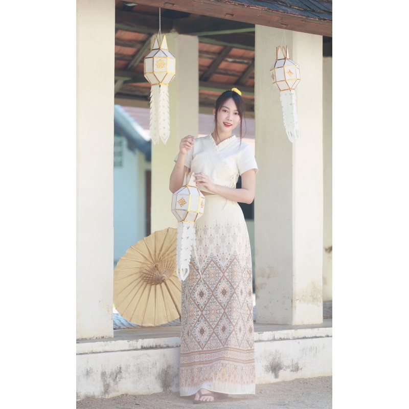 TANTANOD TL6 เสื้อไขว้ผูกข้าง กระโปรงยาวพญานาค ผ้าฝ้าย สวยขับผิว ใส่สบาย มุมมองที่ 4