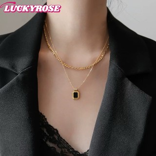 LUCKYROSE สร้อยคอผู้หญิง สร้อยคอหลายชั้น ไม่แพ้ง่าย ไม่ลอกดำ กันน้ำกันเหงื่อ