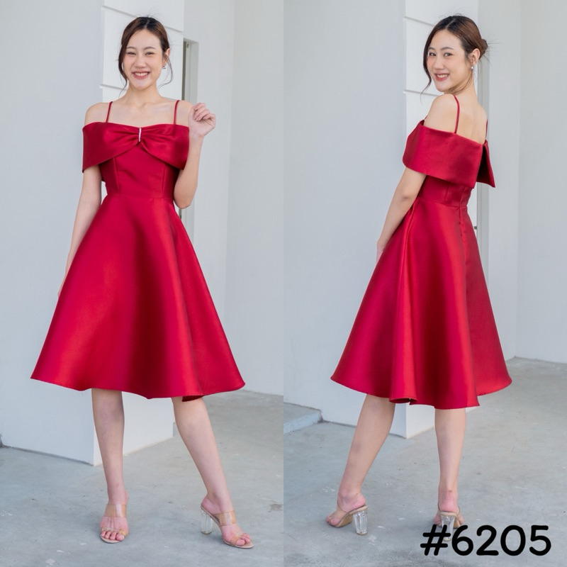 เดรสสายสปาเกตตี้เปิดบ่า อกจีบโบว์ ชุดไปงานแต่ง เพื่อนเจ้าสาว 2024 LUXURY707 มุมมองที่ 5
