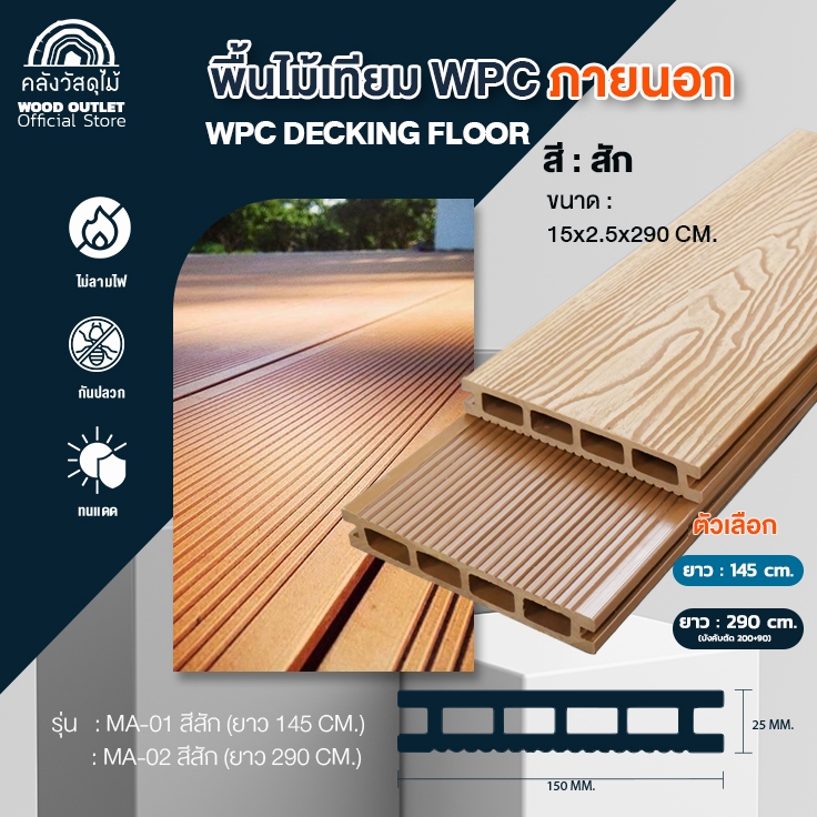WOOD OUTLET (คลังวัสดุไม้) พื้นไม้เทียม WPC ภายนอก 15x2.5cm เลือกขนาด ...
