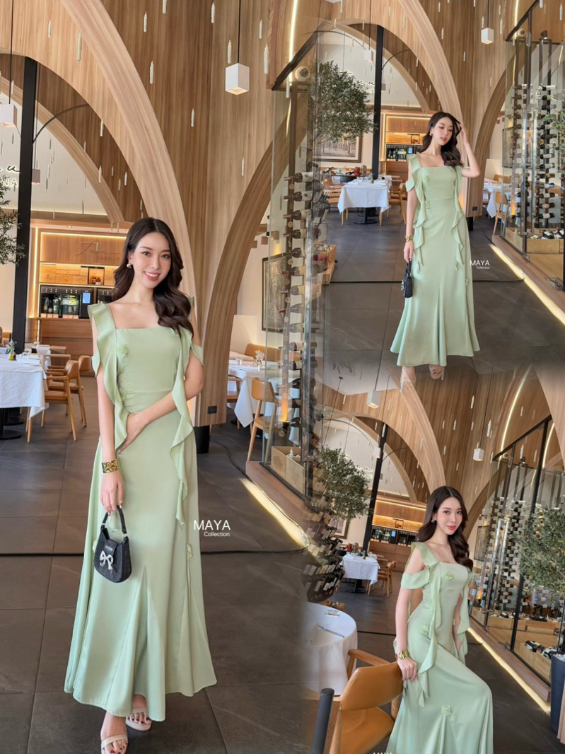 MAYA G129 เดรสเพื่อนเจ้าสาวแต่งดอกไม้ พรางแขนสะโพก ไซส์ S-3XL 8 สี ราคาคุ้ม มุมมองที่ 4