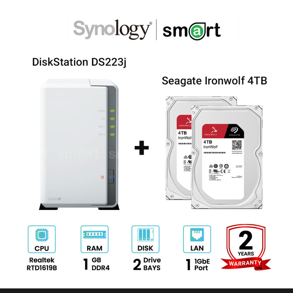 NEW] Synology DiskStation DS223j 2-Bay + 2 x Seagate Ironwolf 4TB