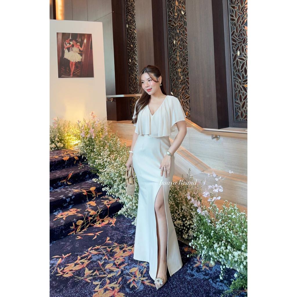 Patra Dress เดรสยาวระบายชีฟอง Issaya Brand ไซส์ S-3XL พรางหุ่น เรียบหรู ใส่ไปงานแต่ง มุมมองที่ 6