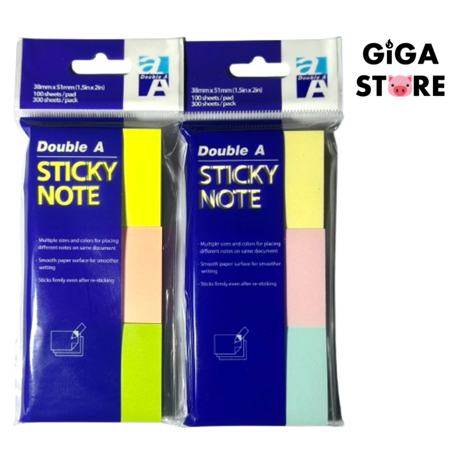 Double A Sticky Note 3 เล่ม ขนาด 1.5×2 นิ้ว เล่มละ 100 แผ่น | Shopee ...