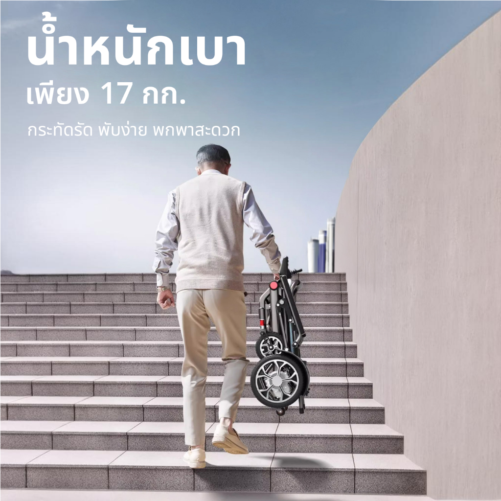 Synergy > รุ่น INSPIRE 17 > รถเข็นไฟฟ้าพับได้ น้ำหนักเบา 17 กก. > เพื่อการเคลื่อนที่อิสระ พกพาสะดวก
