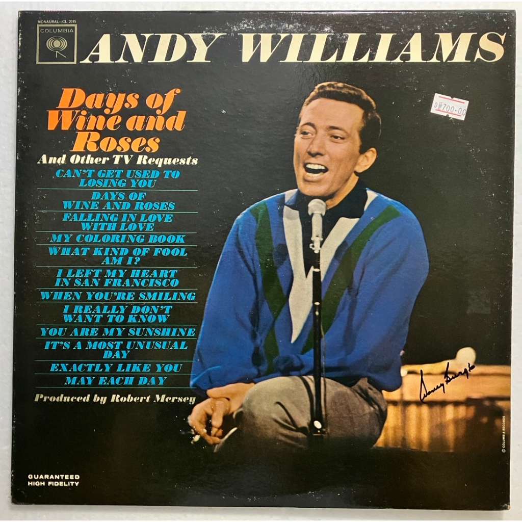 แผ่นเสียง LP Vinyl Record | Andy Williams – Days Of Wine And Roses (CL ...