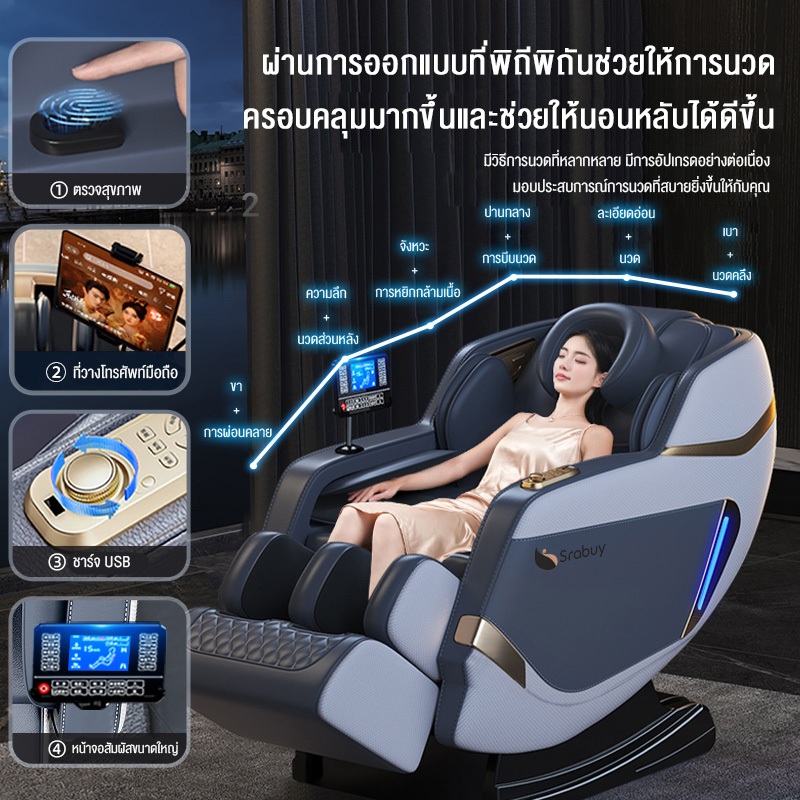 Srabuy รุ่น 2025 เก้าอี้นวดไฟฟ้าอัจฉริยะ มัลติฟังก์ชัน นวดลูกกลิ้ง โหมดยืดร่างกาย นวดเท้า ผ่อนคลายทั่วเรือนร่าง