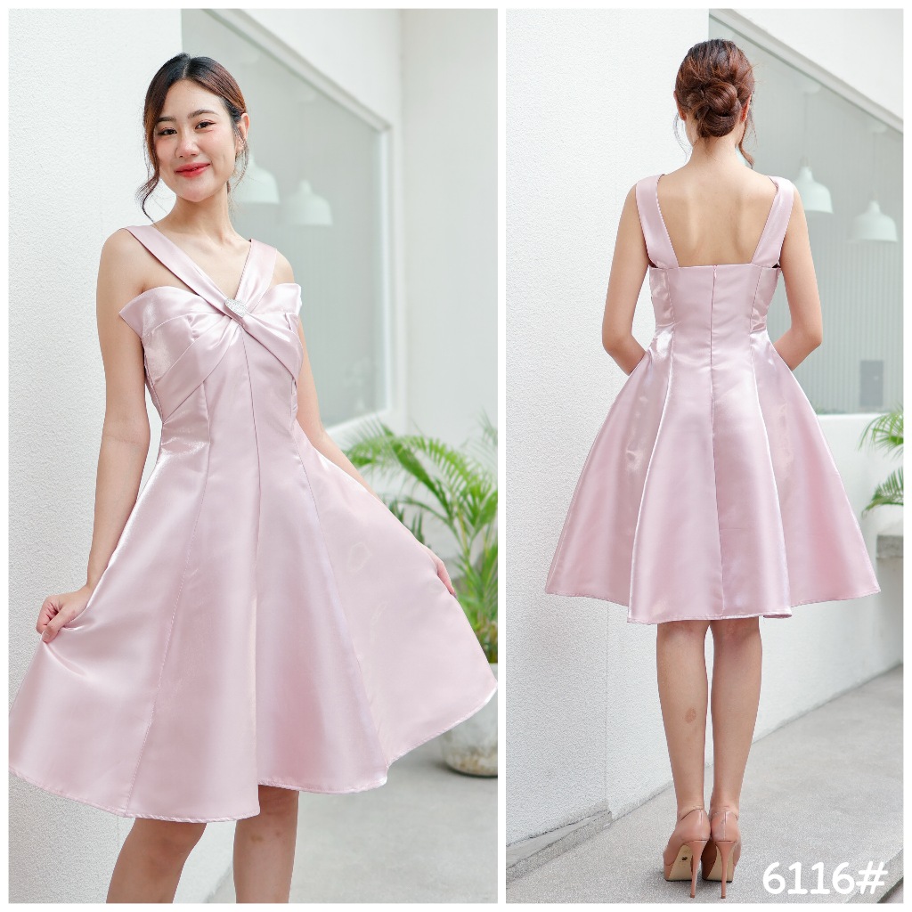 LUXURY707 Tinkerbell Dress อกผีเสื้อ เอวสูงกระโปรงบาน ชุดไปงานแต่ง เดรสเพื่อนเจ้าสาว ผ้า Pastel Silk 3สี มุมมองที่ 4
