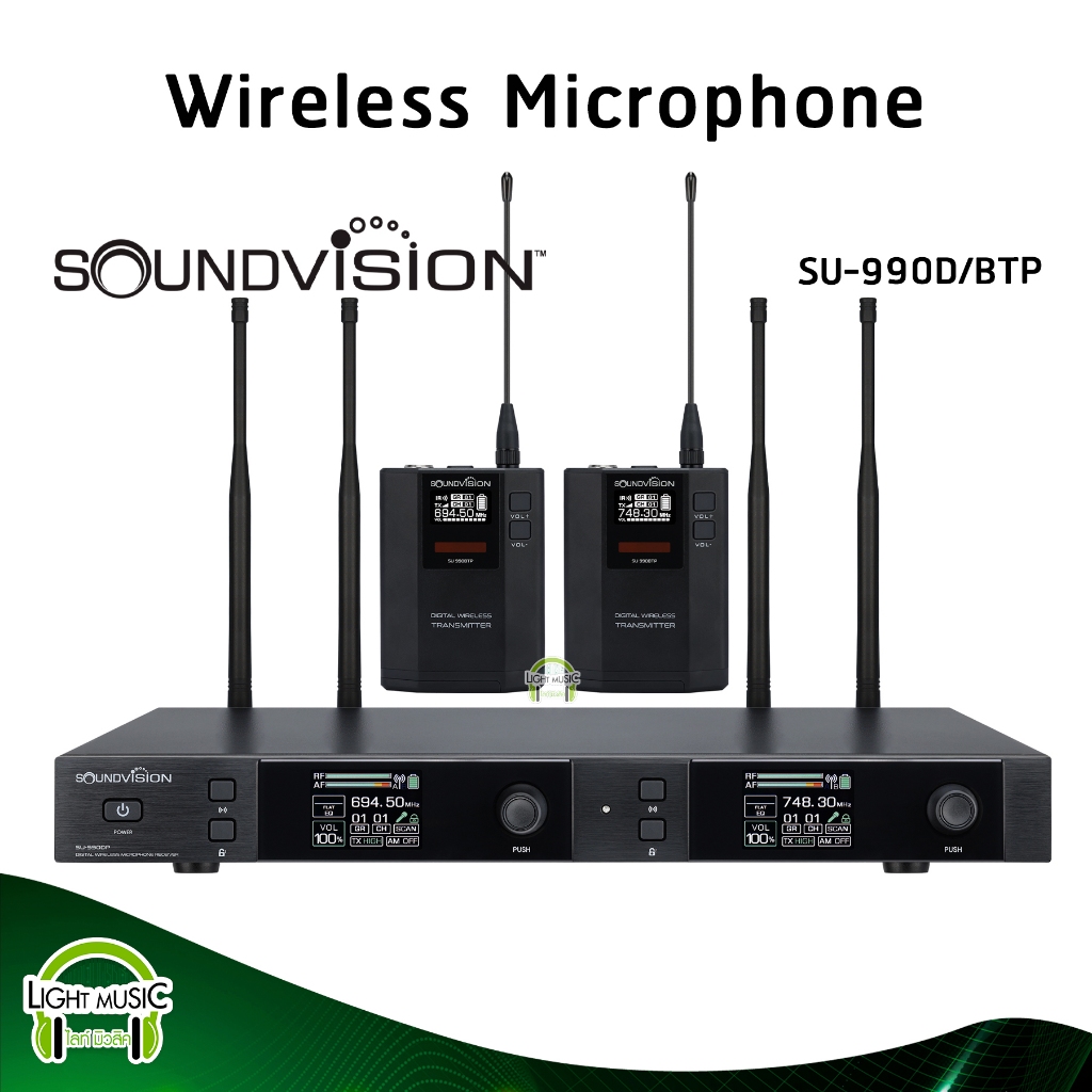 Wireless Microphone Soundvision SU-990D/BTP Plus คาด+หนีบปก 2 ตัว 4 เสา ...