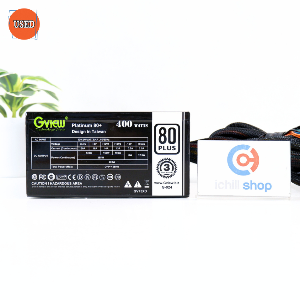 POWER SUPPLY (พาวเวอร์ซัพพลาย) GVIEW PLATINUM 400W (80 PLUS WHITE ...