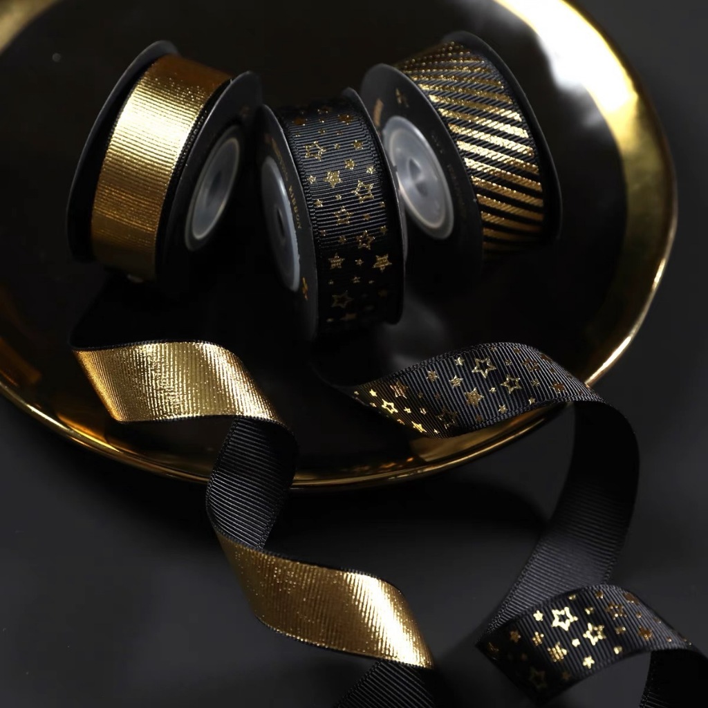 ริบบิ้นลายดาว Gold/Silver Foil Ribbon | Shopee Thailand