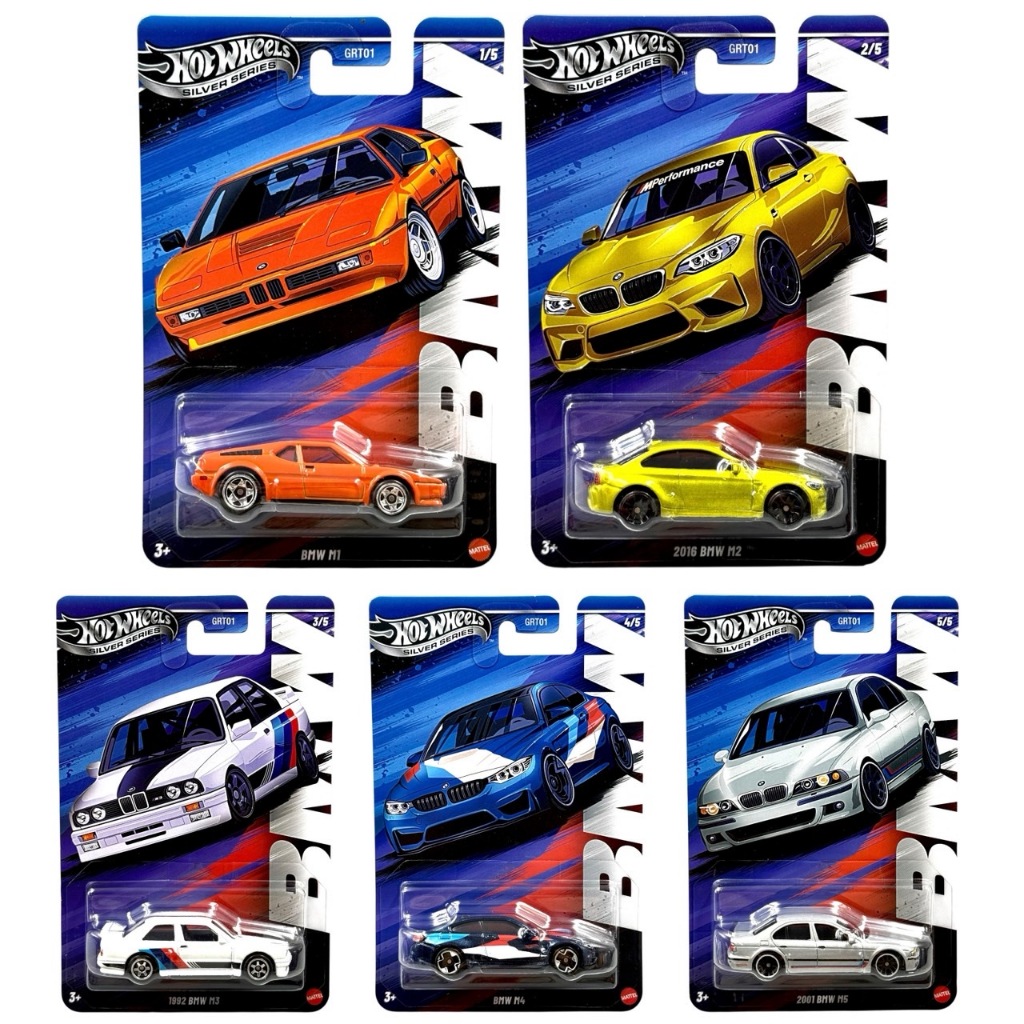 Lot Hot Wheels 1/64 Silver Series BMW - M1, M2, M3, M4, M5, X5 - Série Complète