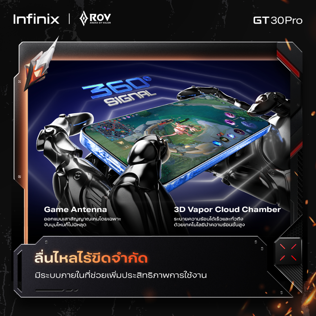 Infinix GT 30 Pro รุ่น X6873 สมาร์ทโฟนเกมมิ่งชิปเซ็ต D8350 Ultimate 5.5G RAM 24GB ROM 512GB จอ 144Hz แบตเตอรี่ 5500mAh