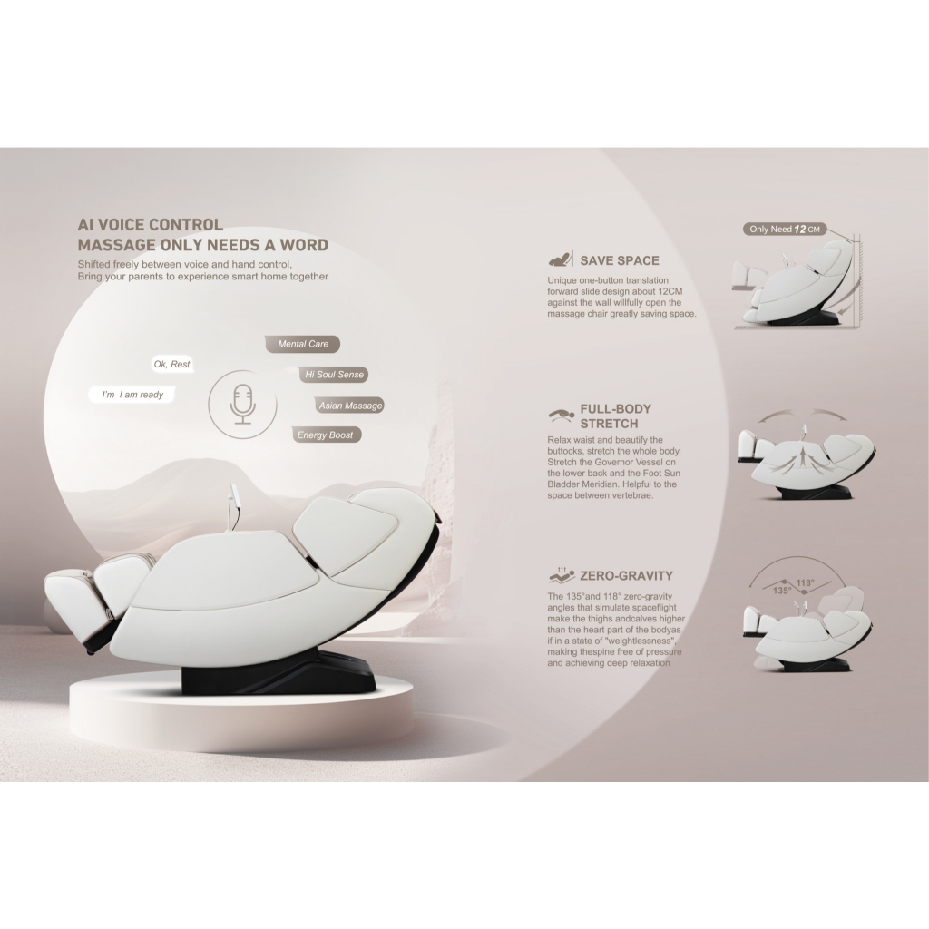 Soul Sense Series 5 เก้าอี้นวดไฟฟ้า 4D SoulSense สีครีม ปรับตำแหน่งการนวด ระบบ Zero Gravity โปรแกรมอัตโนมัติ ลดอาการปวดเมื่อย นวดสั่น นวดคลึง นวดกดจุด นวดทุบ บรรเทาอาการปวดหลัง ฟื้นฟูร่างกาย เครื่องนวดไฟฟ้าโซเซ้นส์ ผ่อนคลายกล้ามเนื้อ เก้าอี้นวด เครื่องนวด