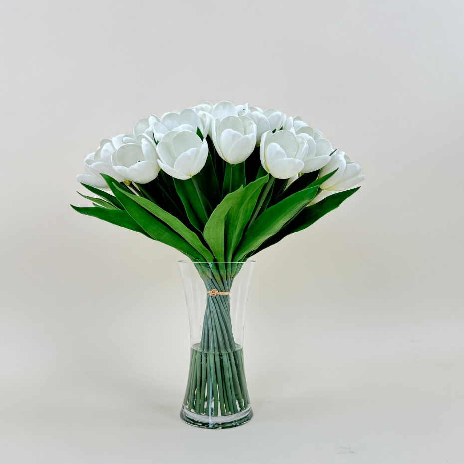 Grand Tulip vase แจกันทิวลิปสีขาวมีน้ำเทียม แจกันดอกไม้ปลอมสวยๆตกแต่ง ...