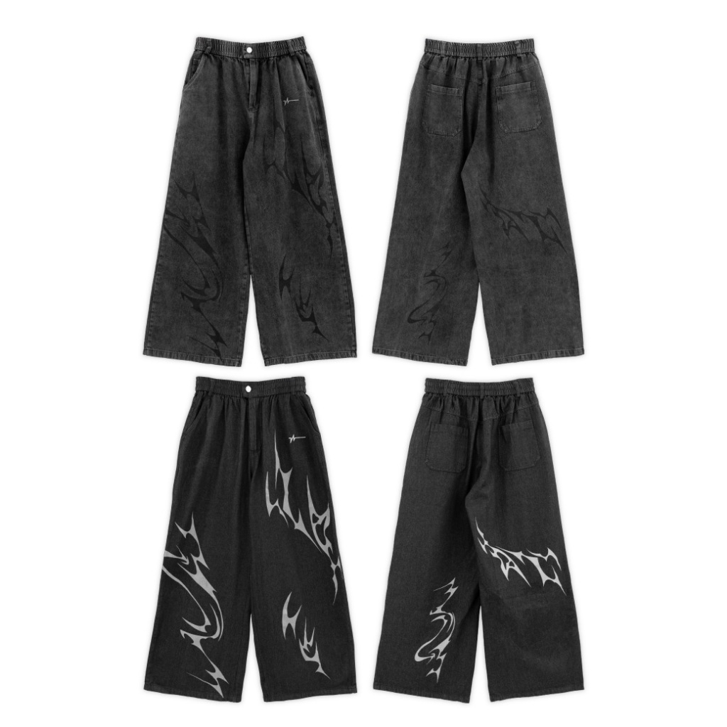 URTHE - กางเกง ขายาว Col. DARKWAVE รุ่น DW TROUSERS สีดำอ่อน สีดำเข้ม