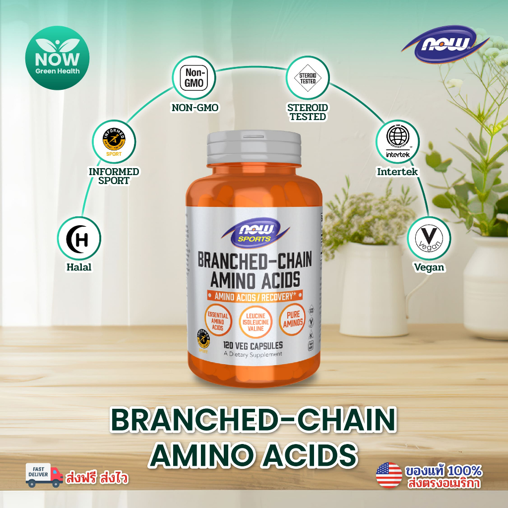 (แบรนด์แท้ 100%) Now Sports BCAA Branched-Chain Amino Acids Powder and ...