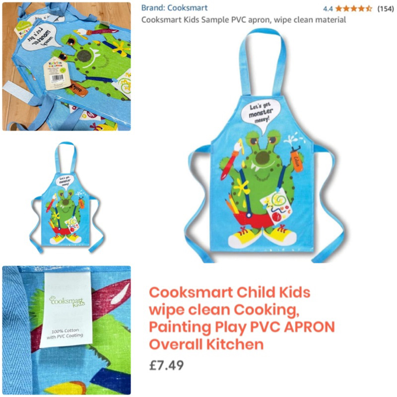 Cooksmart Kids Sample PVC apron, wipe clean material ผ้ากันเปื้อนเปื้อน ...