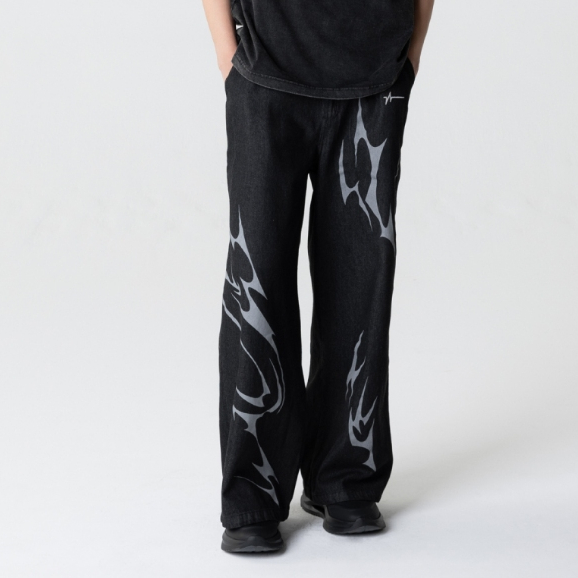 URTHE - กางเกง ขายาว Col. DARKWAVE รุ่น DW TROUSERS สีดำอ่อน สีดำเข้ม