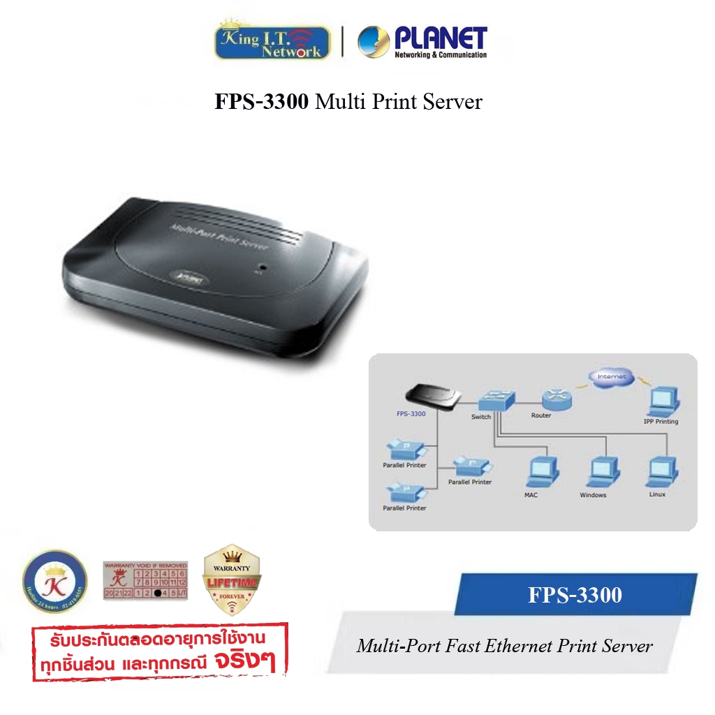 PLANET FPS-3300 Multi-Port Fast Ethernet Print Server 3 Parallel Port ...