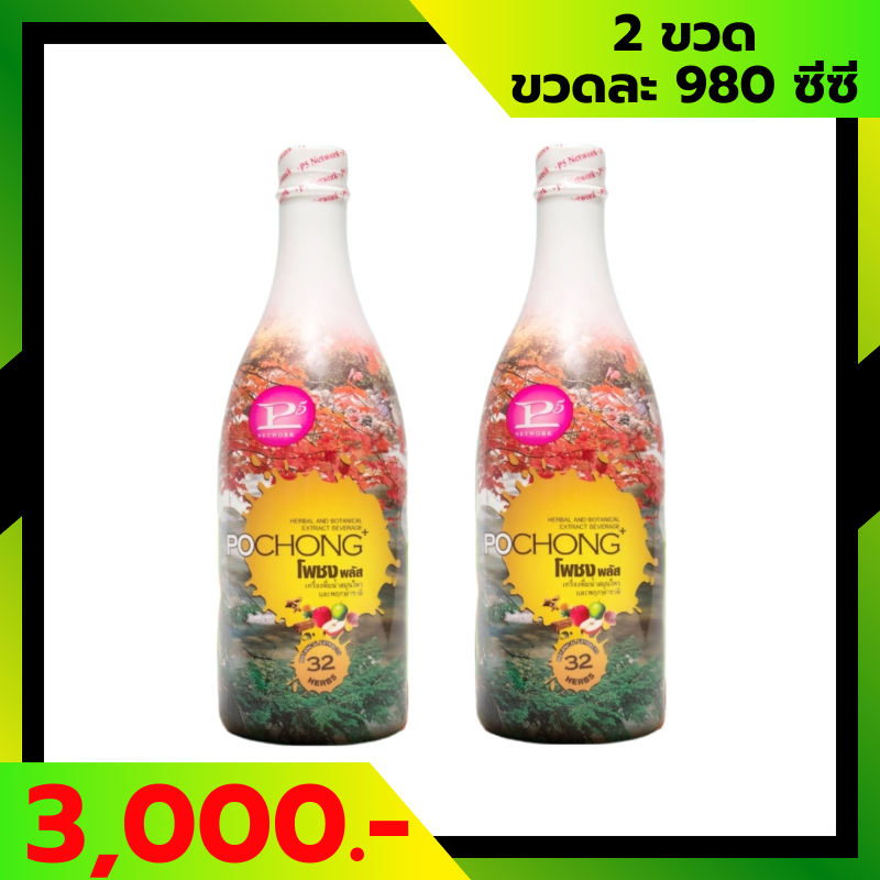 โพชง พลัส (2 ขวดใหญ่) โพชงพลัส Pochong PLUS เครื่องดื่มบำรุงสุขถาพ น้ำแ ...