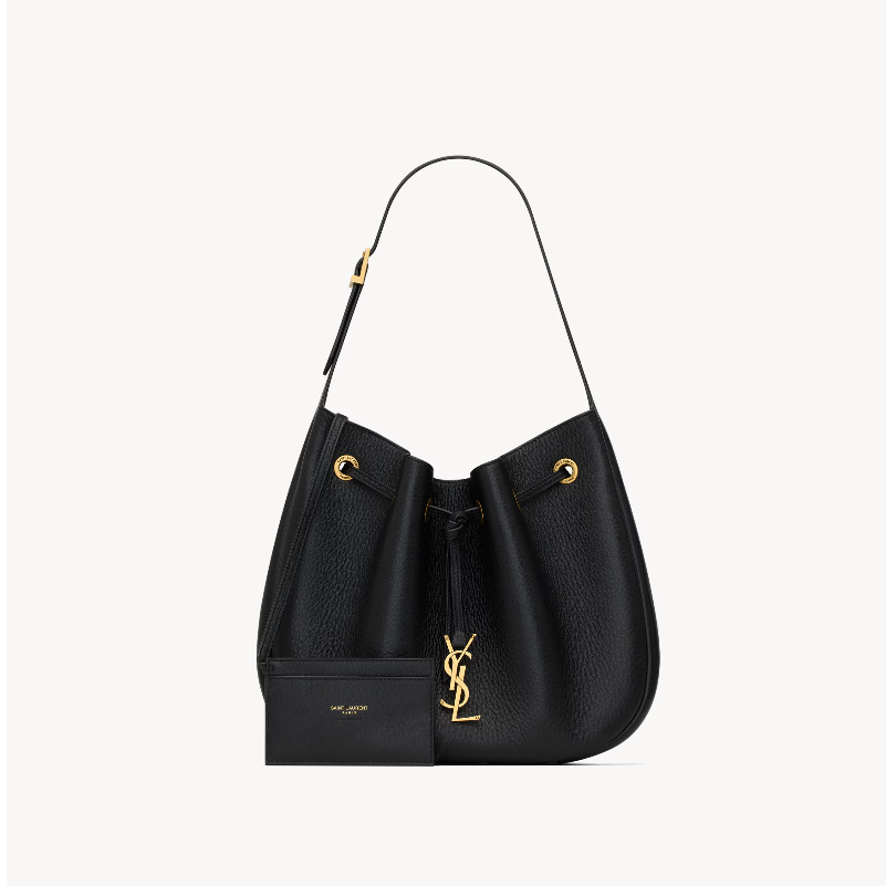 PARIS VII SMALL HOBO 30 IN BLACK GRAINED LEATHER GOLD HARDWARE