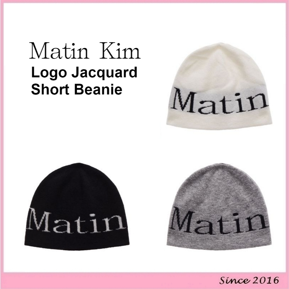 Matin Kim Logo Jacquard Short Beanie in (Black, Grey, White