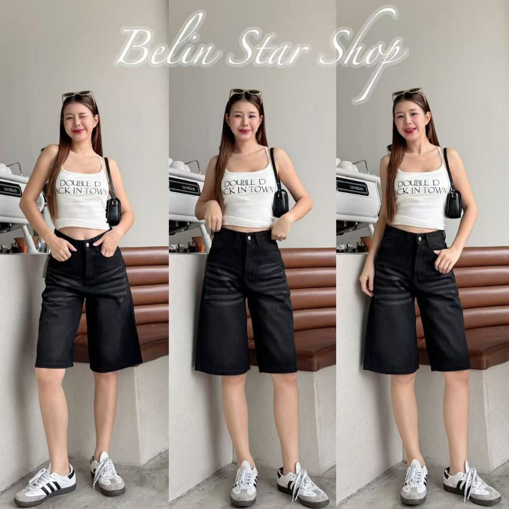 กางเกงยีนส์ทรง 5 ส่วน เอวสูง ผ้าไม่ยืด ทรงสวย สีฟอกสวย รุ่นนี้มาแรงฮิตมาก!! - 5