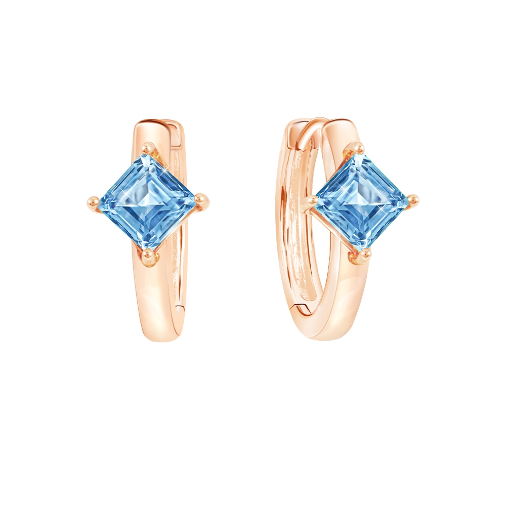 PRIMA ต่างหูประดับอัญมณี Blue Topaz ตัวเรือน 9K สี Rose gold Huggie ...