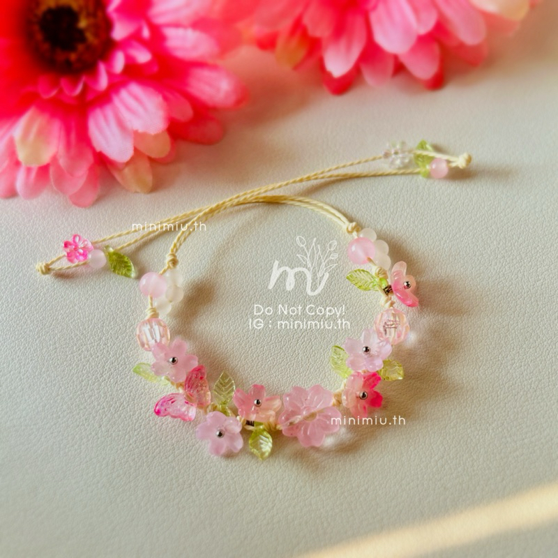 Cherry blossoms bloom rope bracelet - กำไลเชือกดอกซากุระแก้ว | Shopee ...