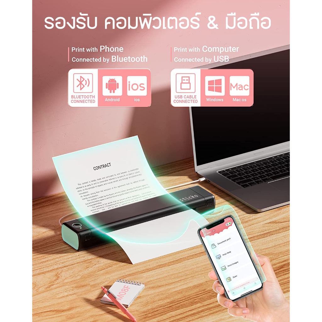 sticko M08F เครื่องปริ้นความร้อน A4 แบบพกพา ไร้สาย ไม่ต้องเติมหมึก A4 ...