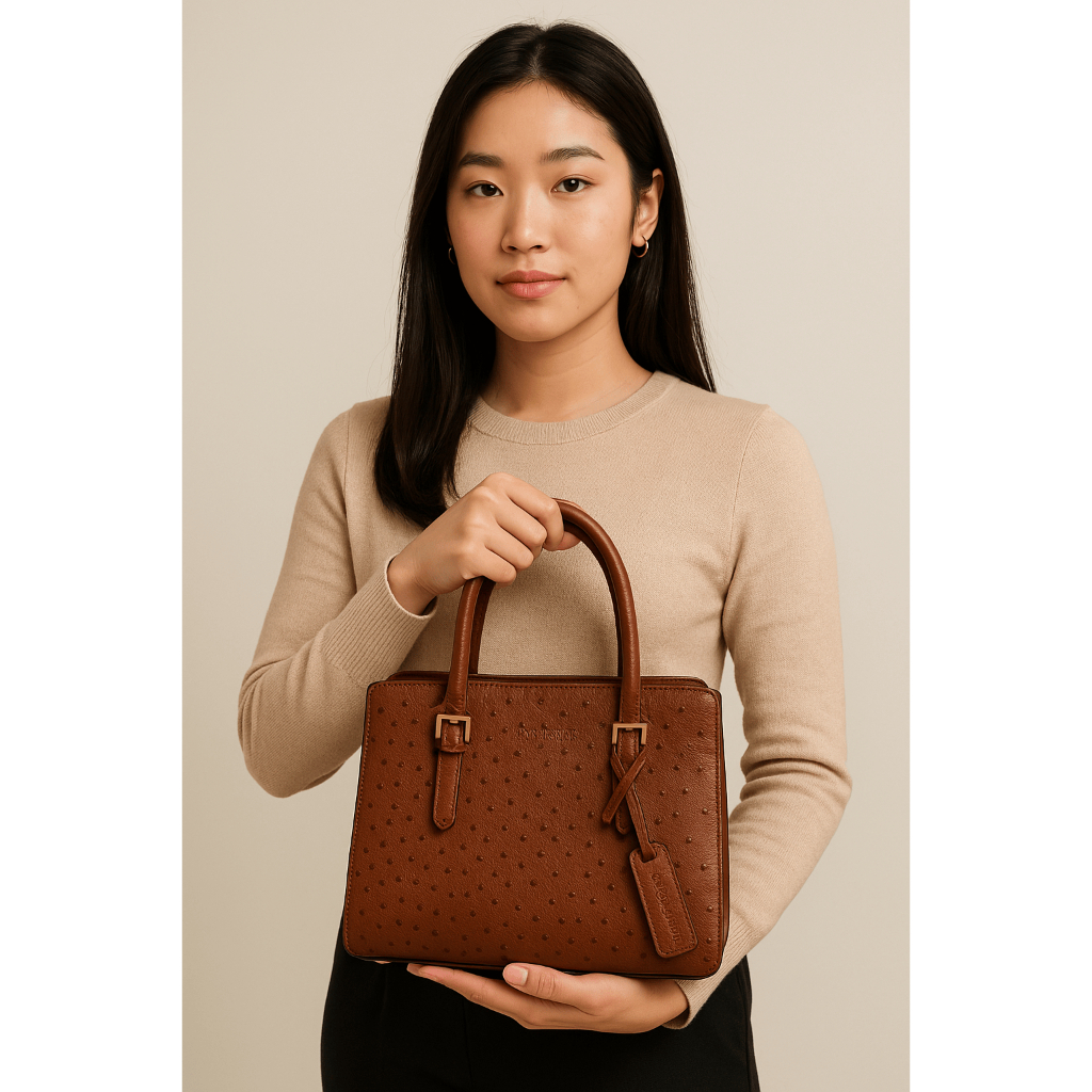 [Homiga] Handmade Ostrich Leather Handbag (OT 258762 Mahogany)