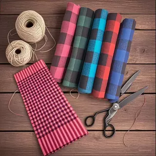 🎁ผ้าขาวม้า ตรารถไฟ เย็บริม🎁 ขนาด 75x180 ซม. 1 ผืน! ผ้าขาวม้าทอบ้านไร่ พร้อมใช้งานทันที  #ผ้าสวย photo