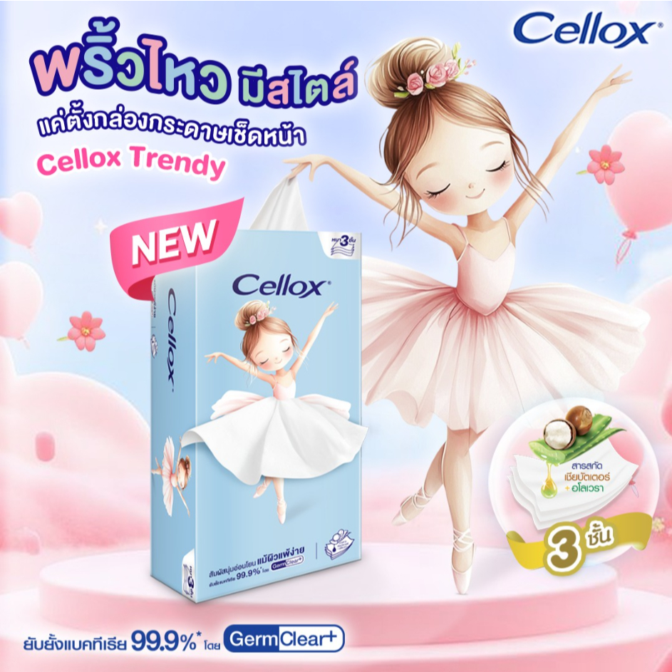 Cellox Facial Trendy Box 80 แผ่น เซลล็อกซ์ กระดาษทิชชู่เช็ดหน้า (3+1 ...