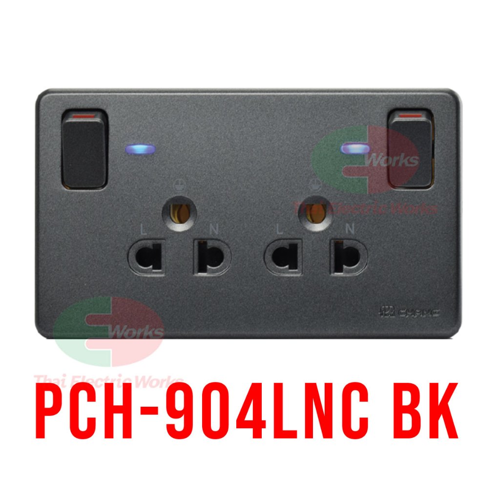 Chang ปลั๊กกราวด์คู่ มีสวิทช์ควบคุม พร้อมไฟ LED PCH-904LN สีขาว/สีดำ ...