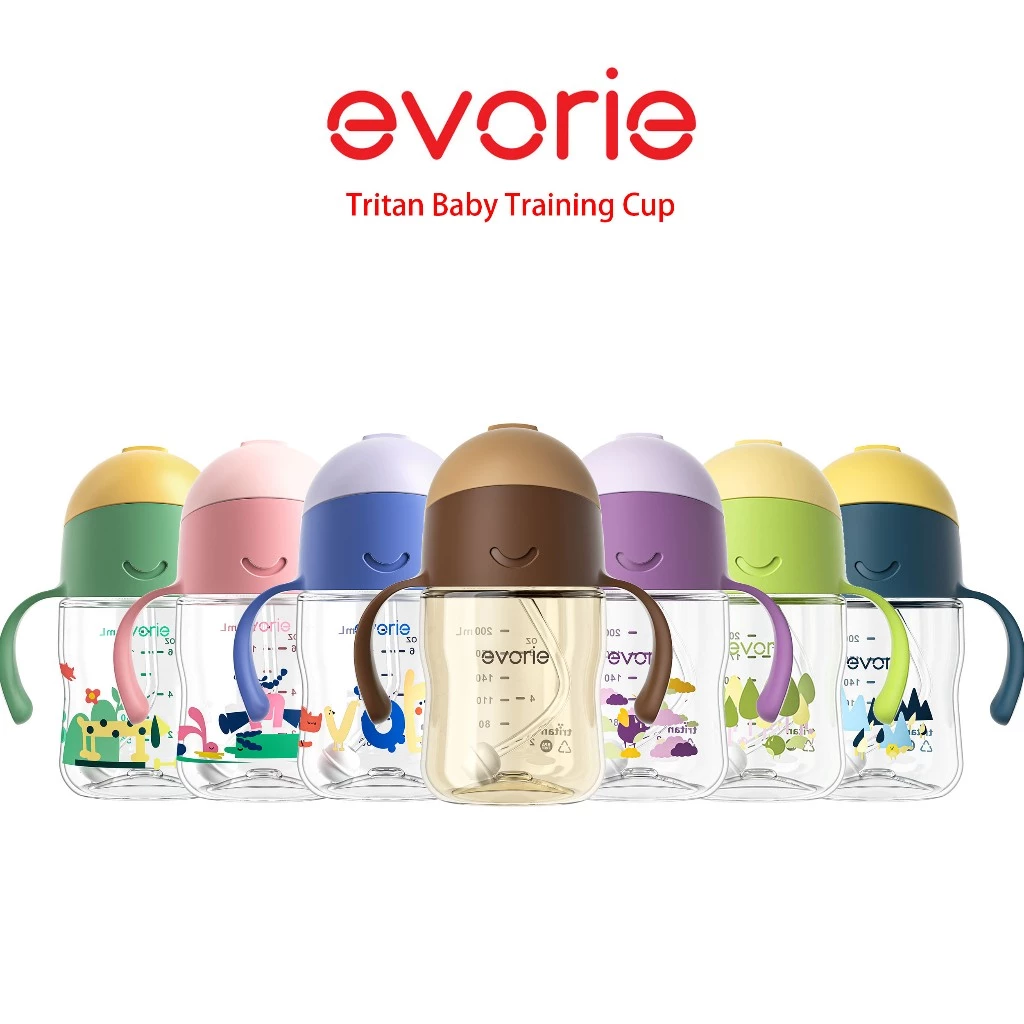 Evorie Tritan แก้วหัดดื่ม แก้วน้ําหัดดูด 360 Silicone Straw-ขวดน้ำเด็ก อีโวรี่ Baby Sippy Cup 200ml