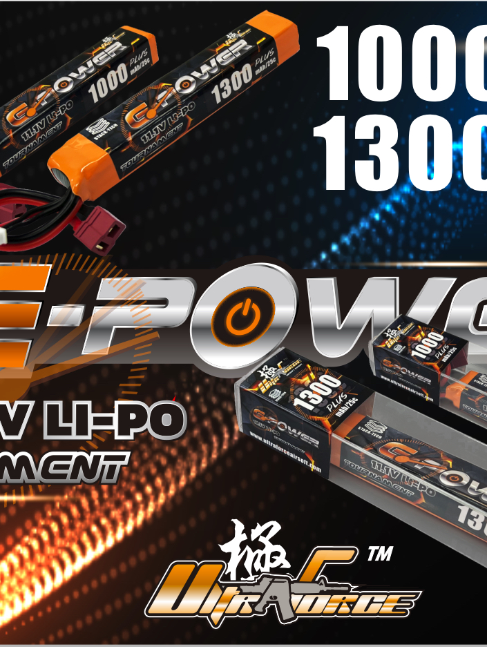 Ultraforce Lipo Battery Air Soft 11.1v 25C Stick Type 3s 1000+ 1300 ...
