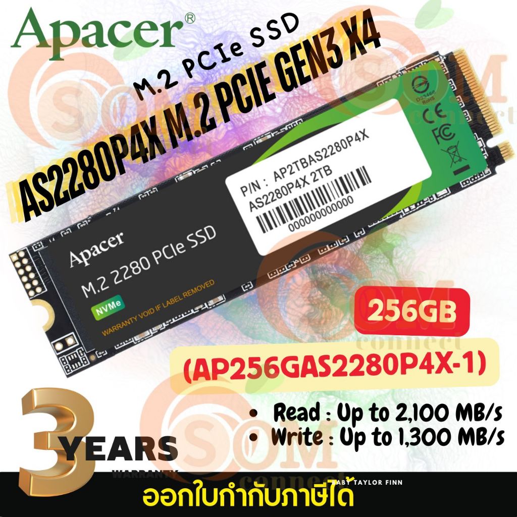 256GB SSD (เอสเอสดี) Apacer AS2280P4X M.2 PCIe Gen3 x4 (NVMe)(2,100/1 ...