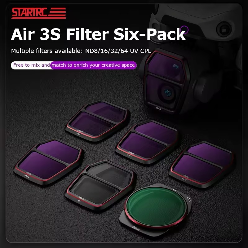 DJI Air 3S Filterset STARTRC Filters Voor DJI Air 3S - 6-pack Essentiële Set Aluminium Frame GimbalSafe
