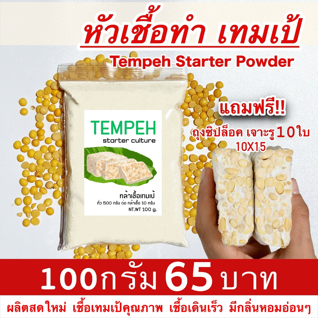 เชื้อเทมเป้ 100กรัม ฟรีถุงซิป คู่มือสอนทำ เทมเป้สด หัวเชื้อเทมเป tempeh ...