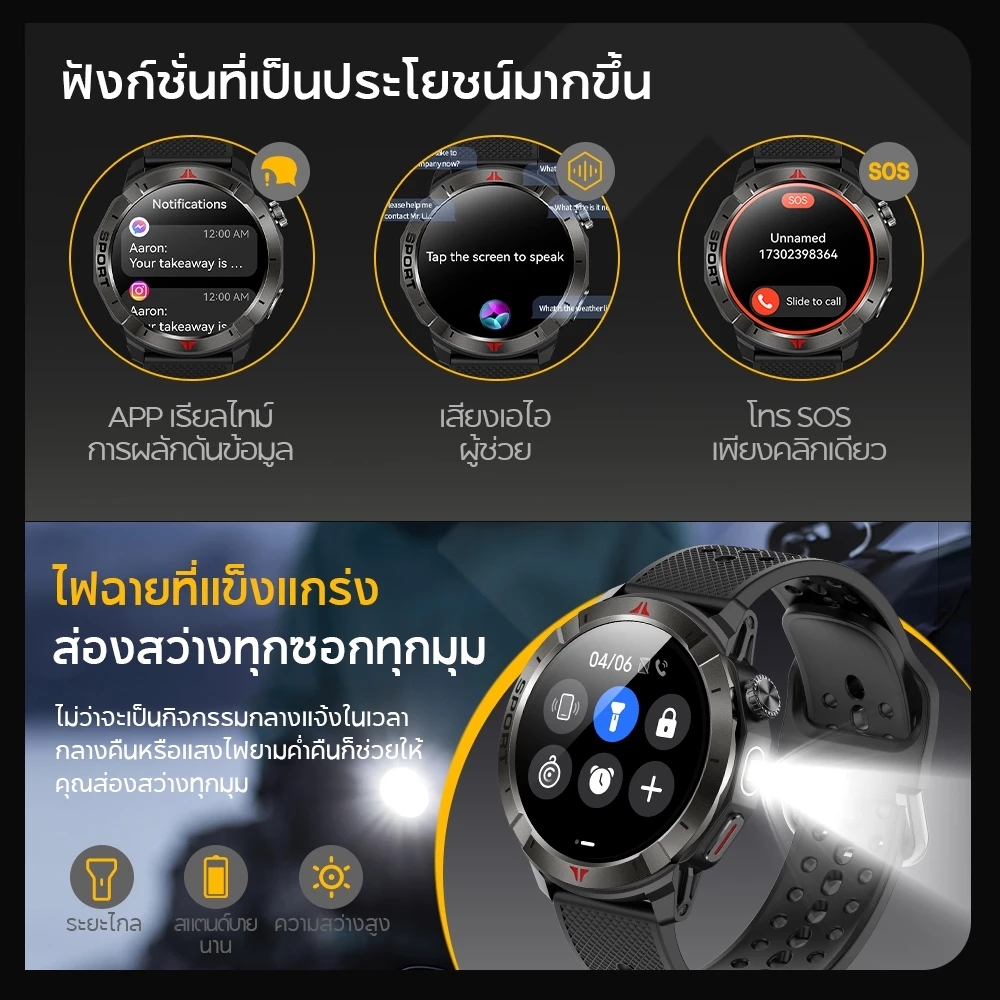 Aolon Navi R4 GPS สมาร์ทวอทช์ ตำแหน่งความถี่คู่หกดาวเทียม รับรู้การเคลื่อนไหวโดยอัตโนมัติ ระดับความสูง นาฬิกาสุขภาพ